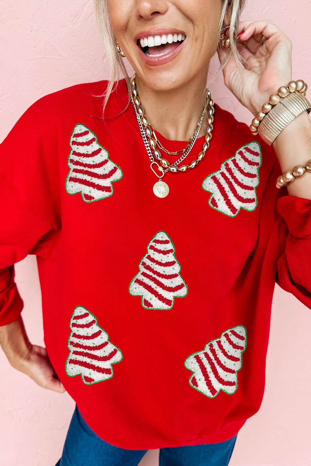 Red Christmas Tree Dropped Shoulder Sweatshirt