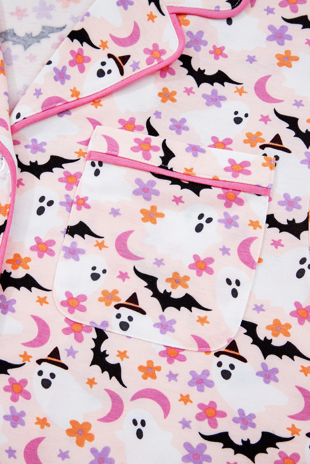 Pink Ghost Print Long Pajama Set