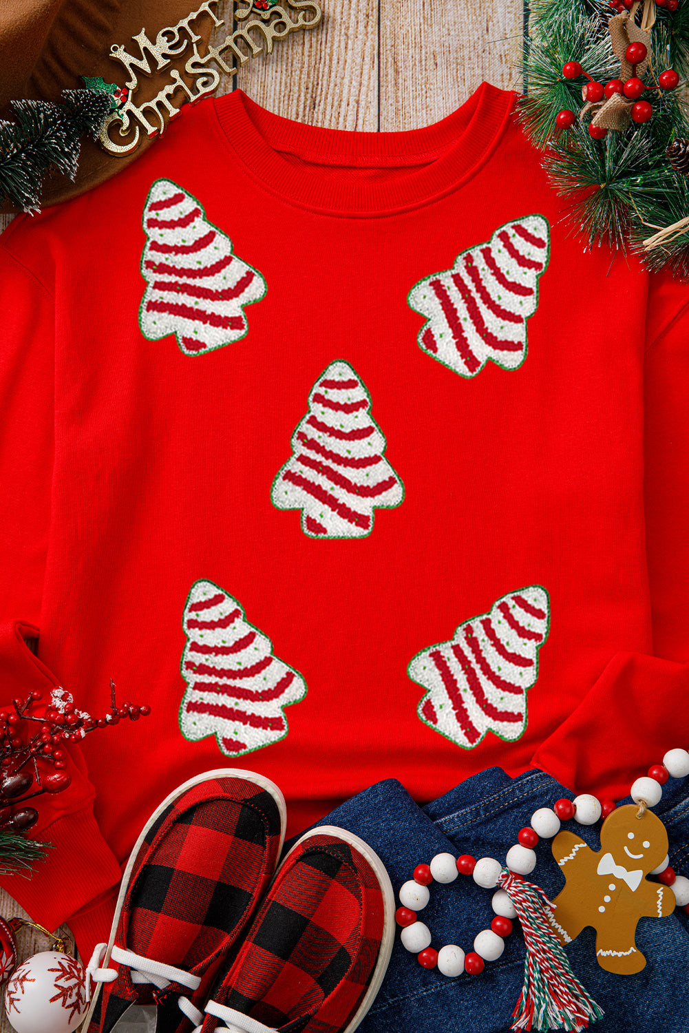Red Christmas Tree Dropped Shoulder Sweatshirt