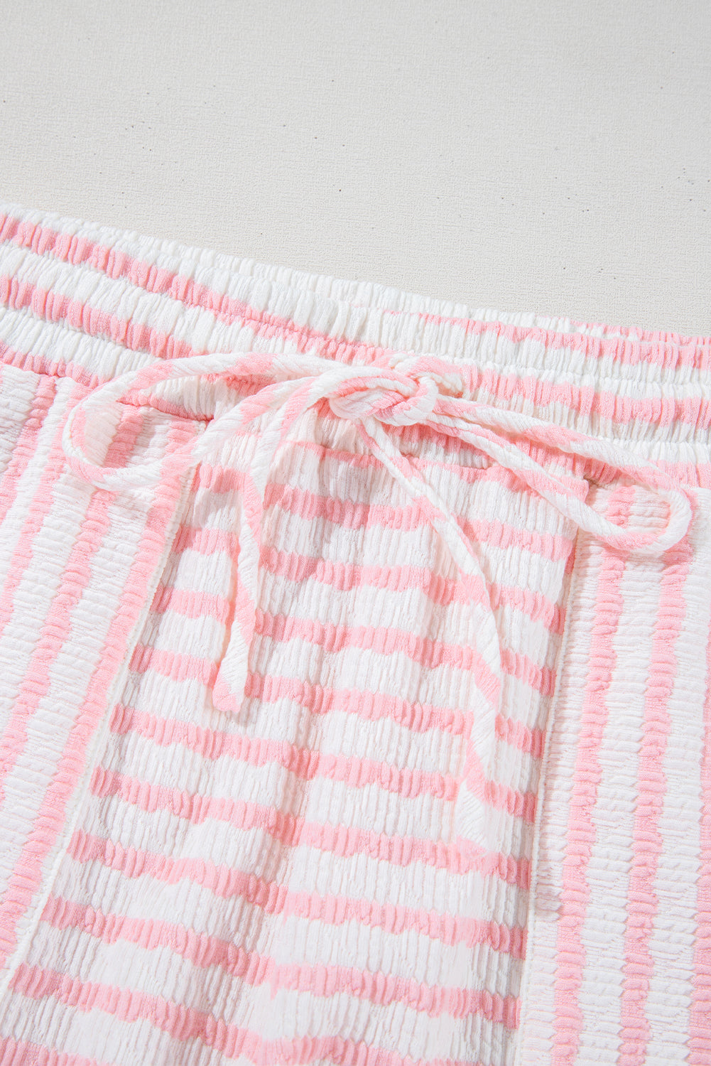 Pink Striped Short Sleeve Top and Pocket Shorts Set