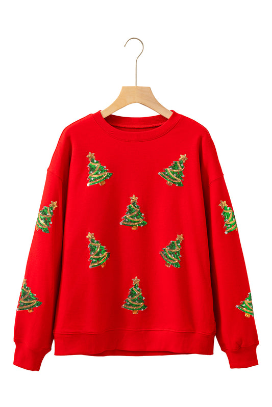 Red Christmas Tree Graphic Drop Shoulder Sweatshirt
