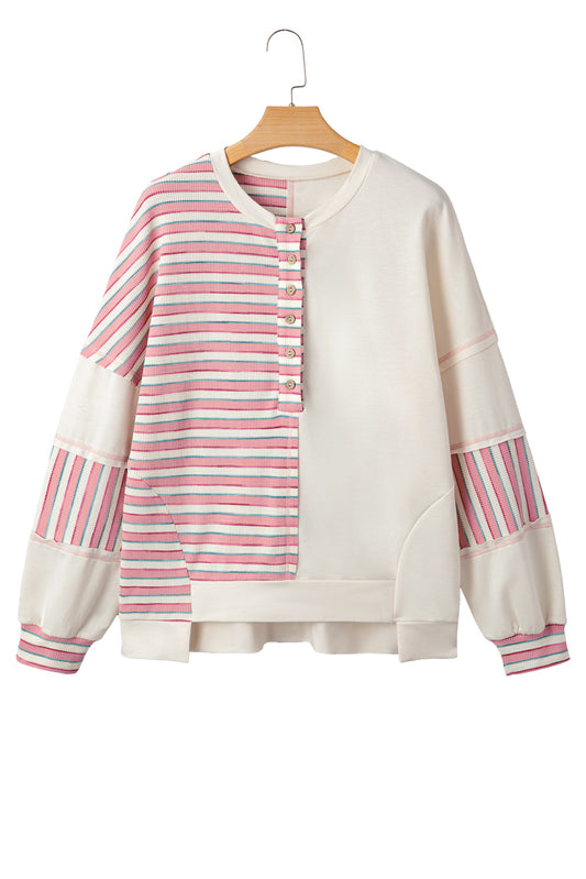 Pink Striped Oversized Pullover Top