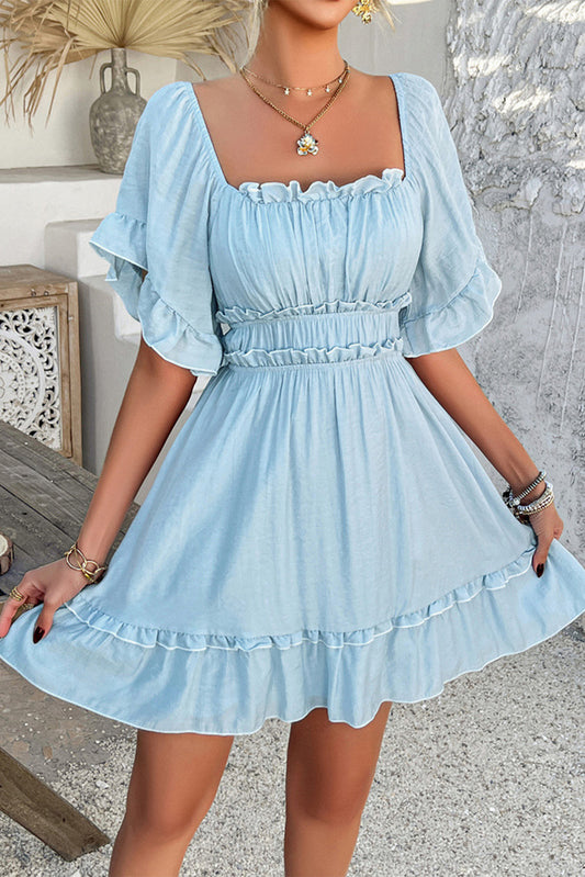 Mist Blue Half Sleeve Mini Dress