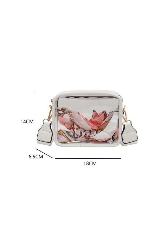White PU Leather Strap Clear PVC Crossbody Bag