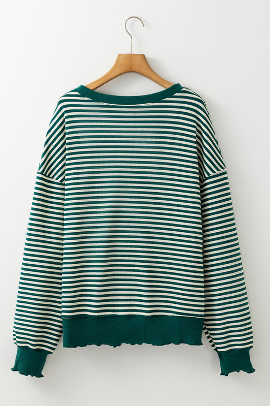 Green Stripe Pullover Sweatshirt