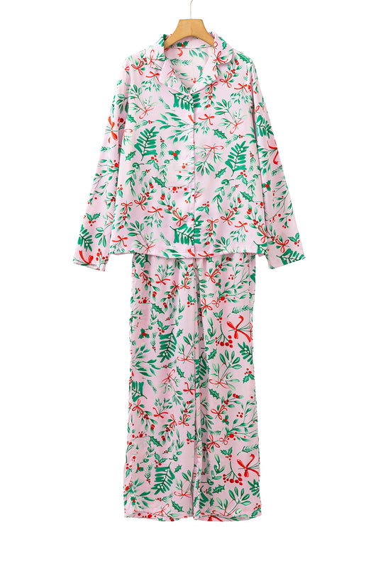 Pink Plants Shirt Pants Pajama Set