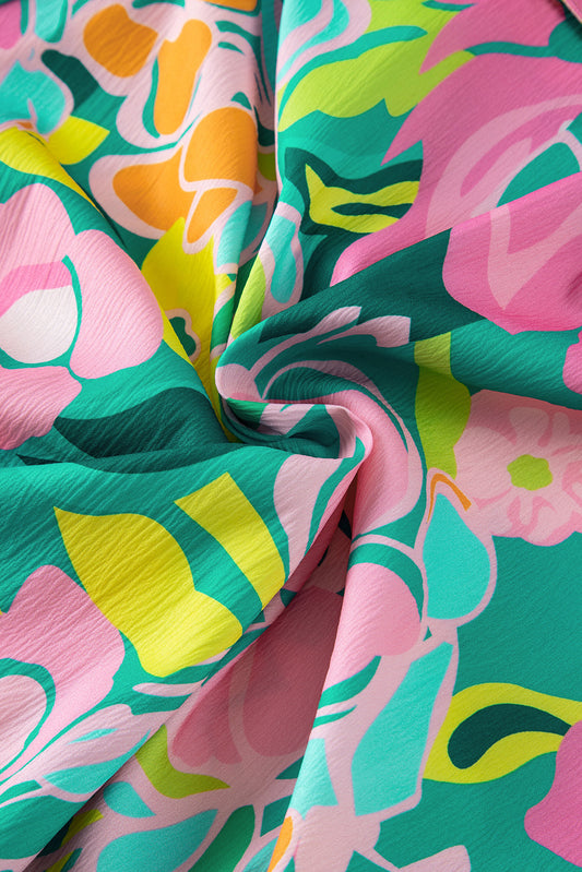 Green Floral Puff Sleeve Dress