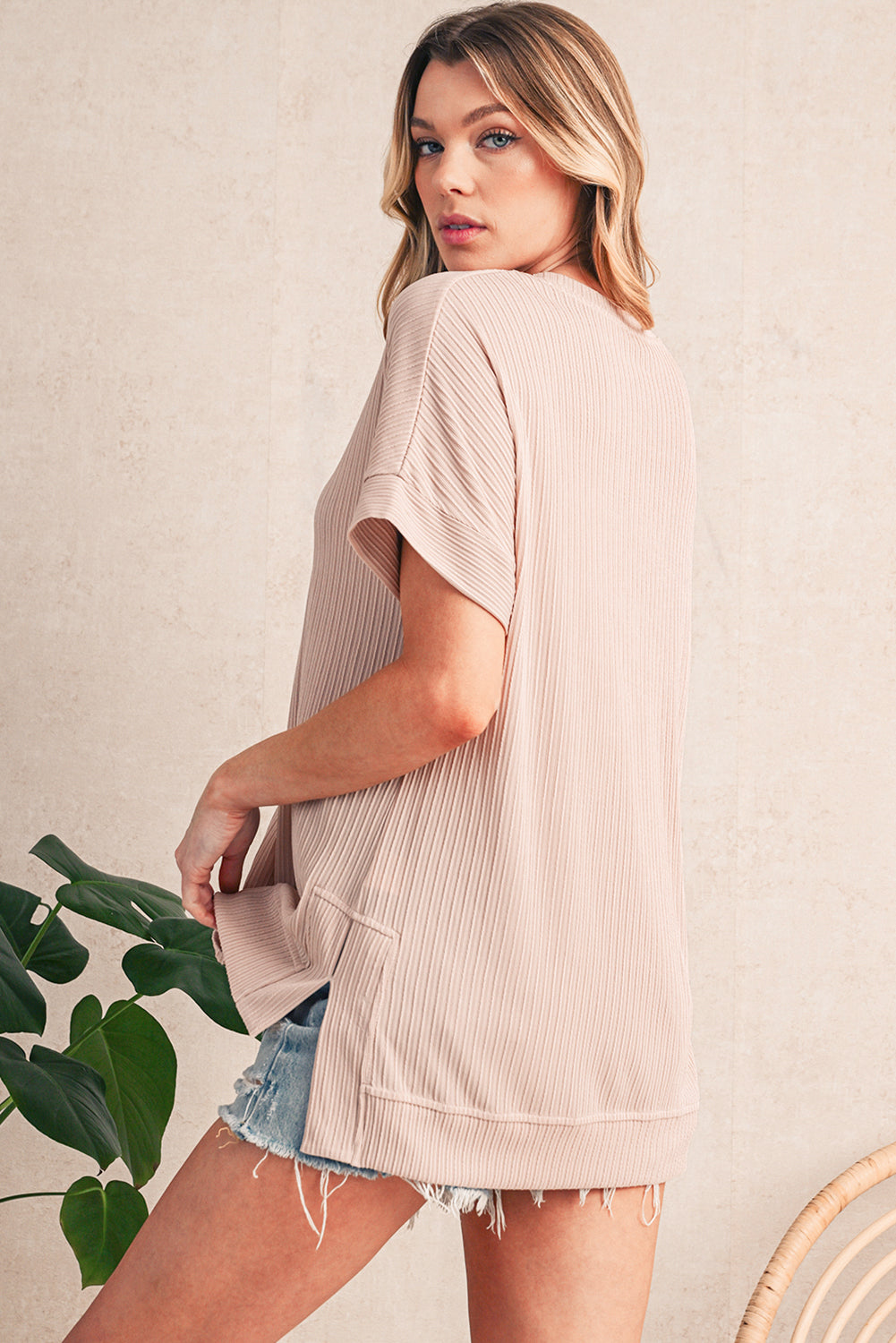 Jet Stream Side Slits Short Sleeve Top