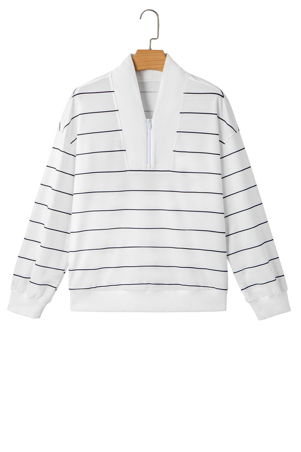 Red Striped Zipper V-Neck Drop Sleeve Top