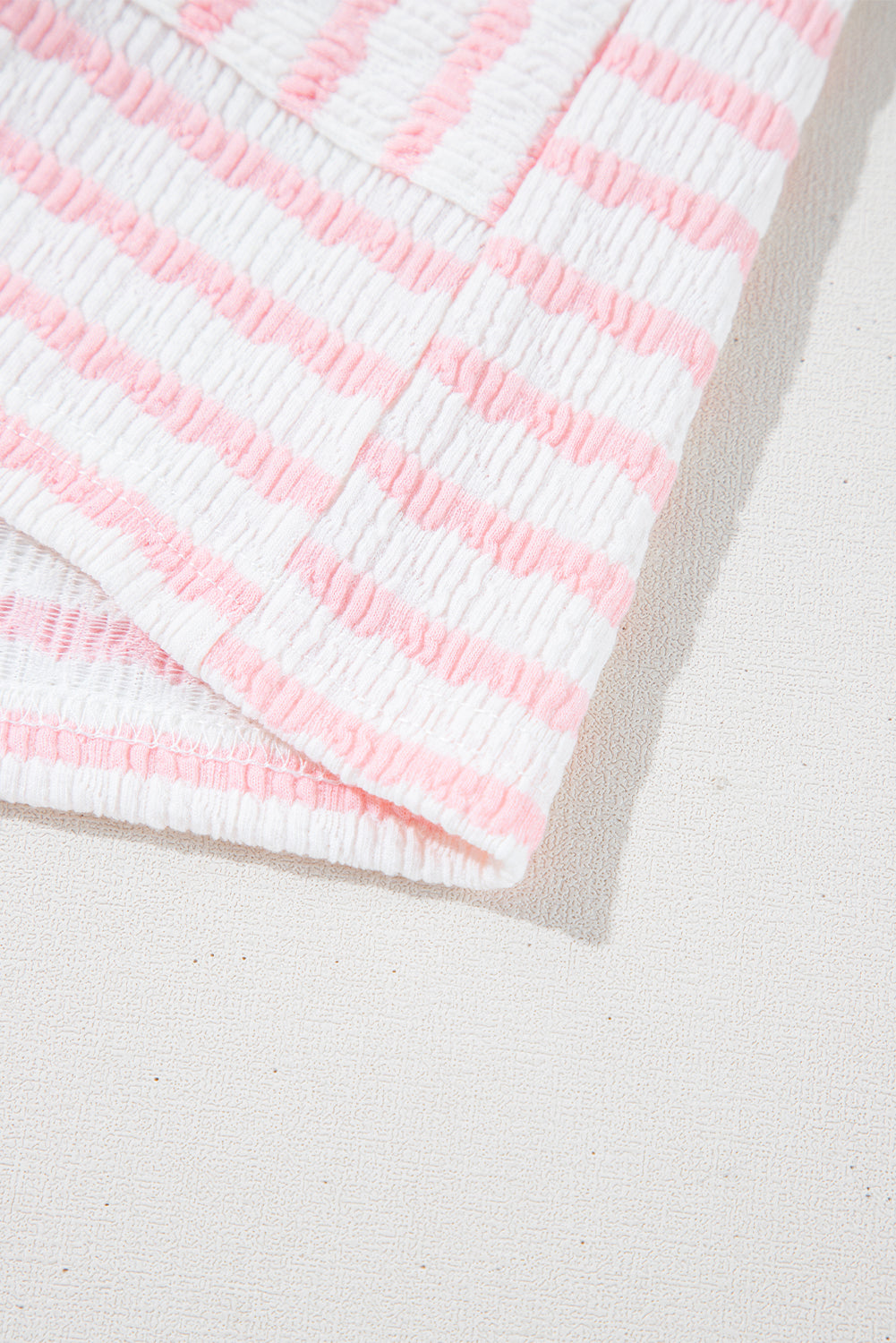 Pink Striped Short Sleeve Top and Pocket Shorts Set