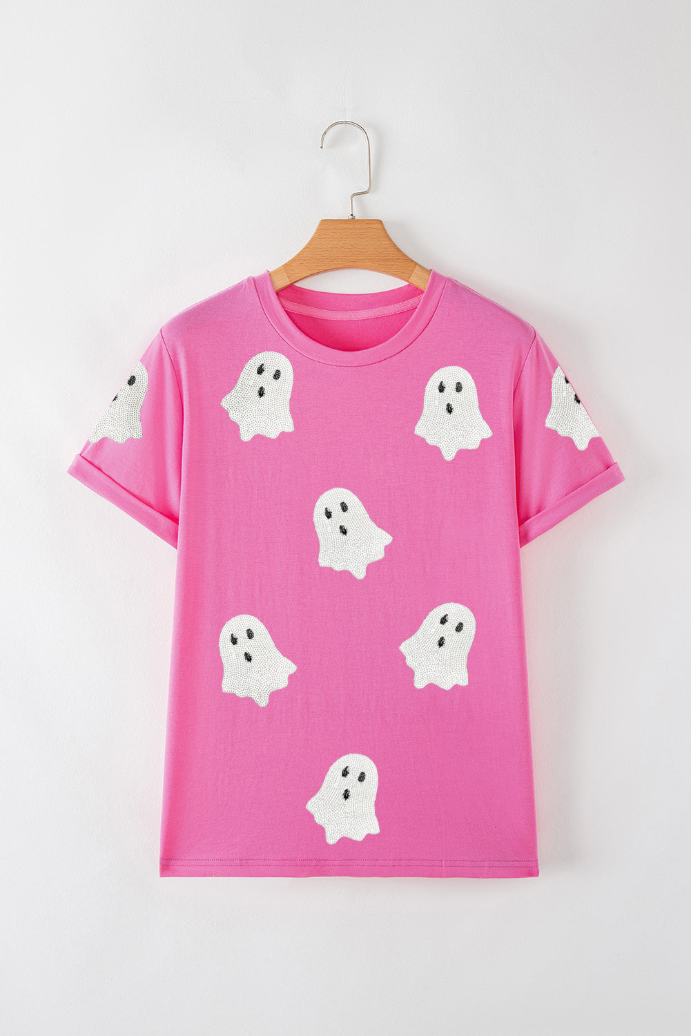 Pink Halloween Ghost Patched Casual T Shirt