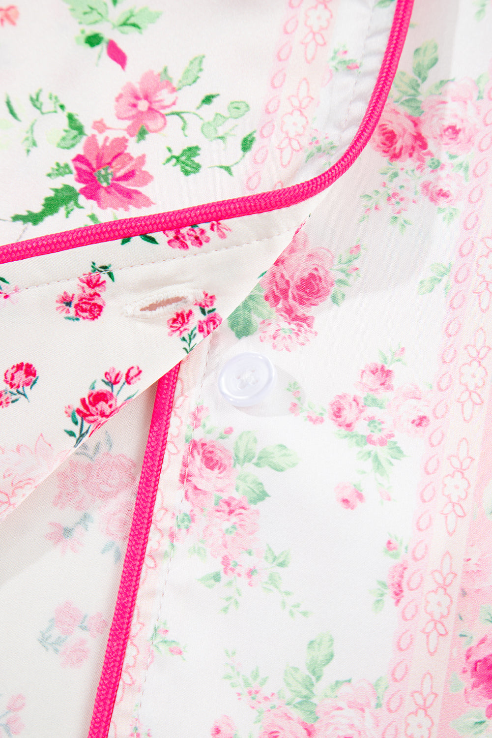 Pink Floral Print Satin Tie Pajama Set