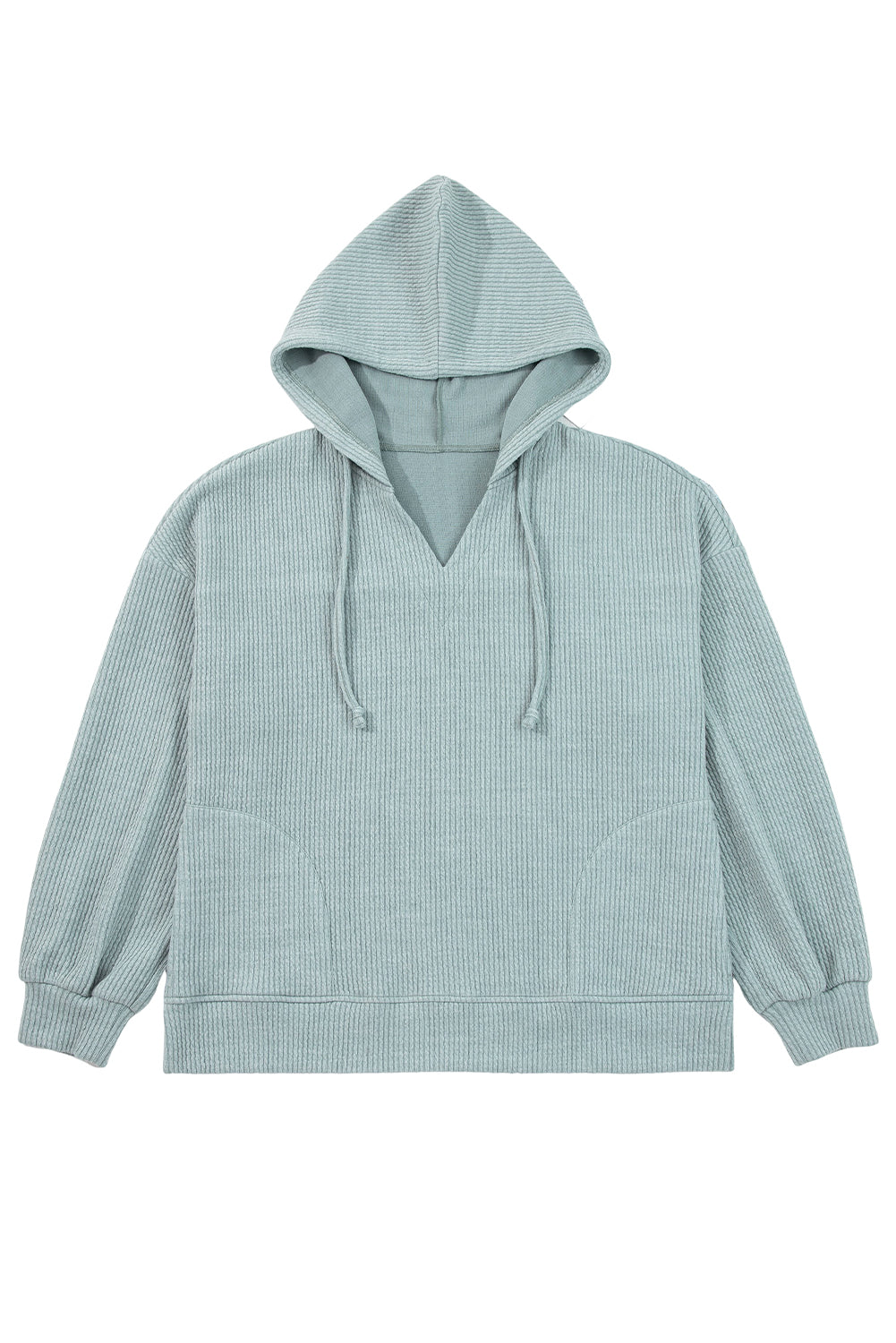 Aqua Ribbed Drop Shoulder Knit Hoodie