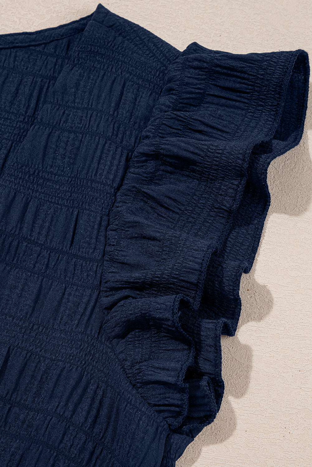 Dirty Blue Ruffle Top and Shirred High Waist Shorts Set