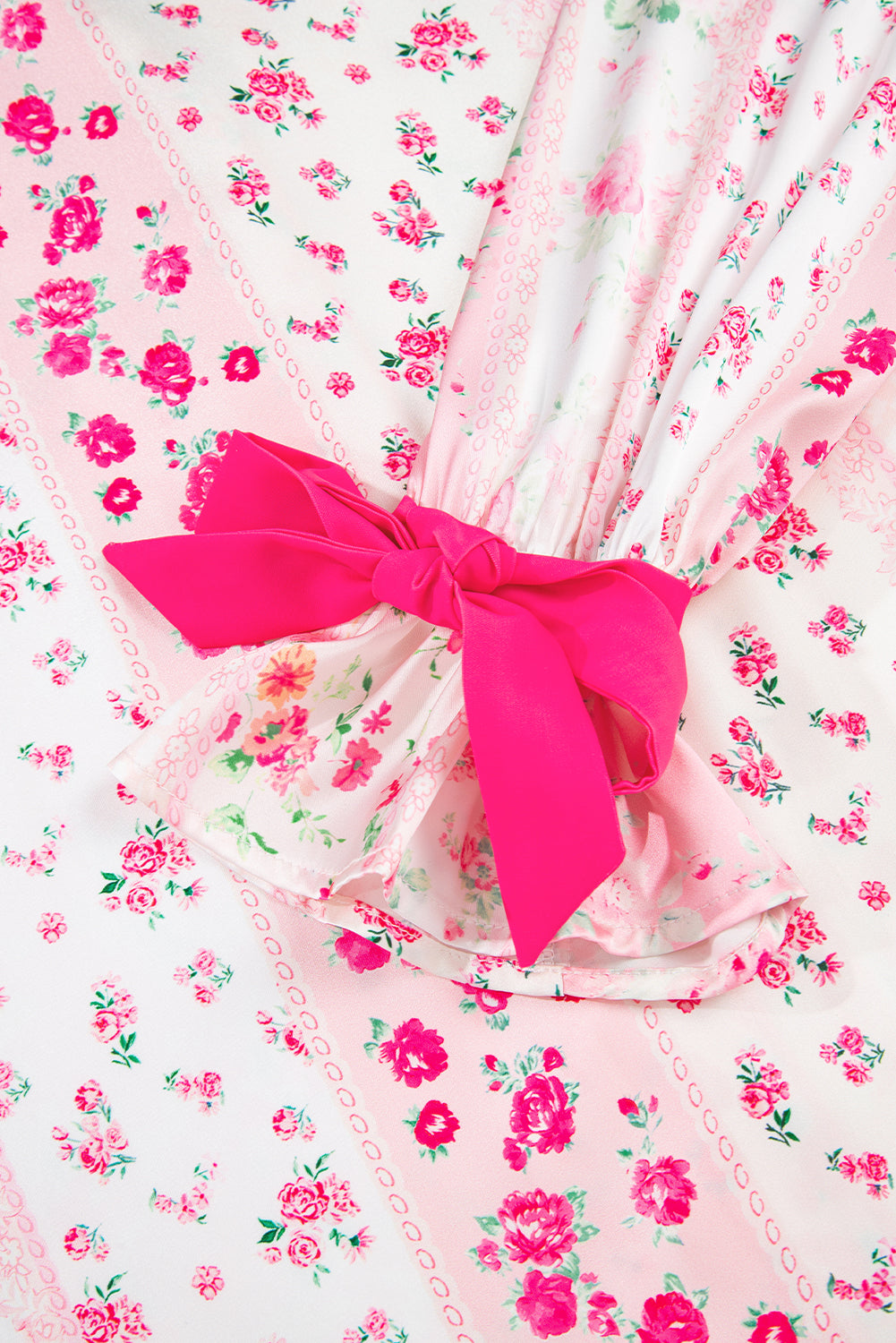 Pink Floral Print Satin Tie Pajama Set