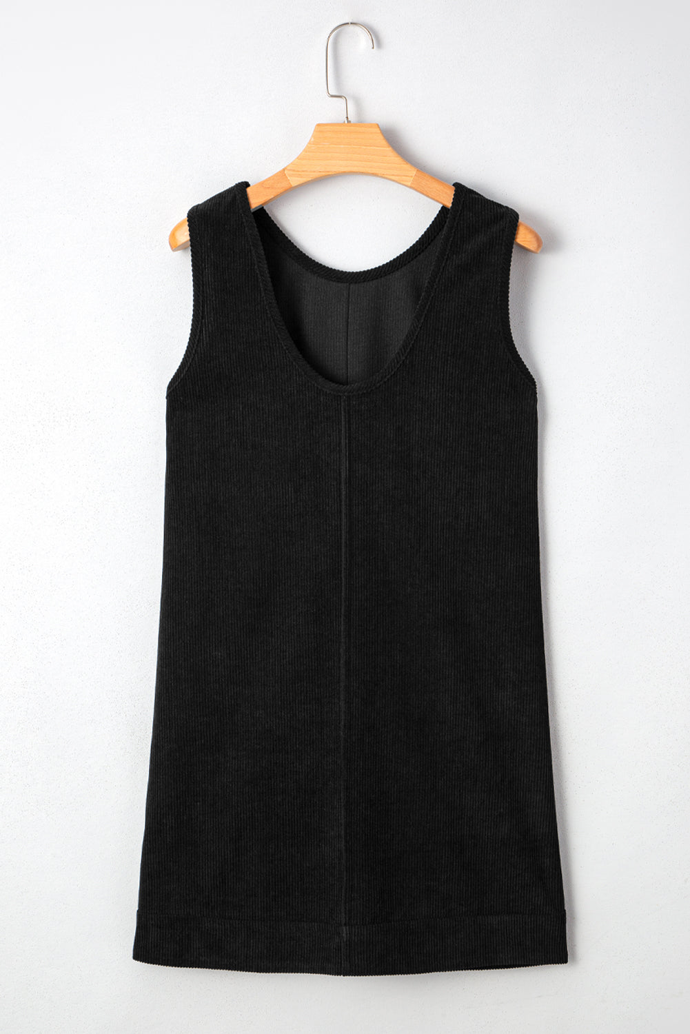 Black Corduroy Sleeveless Mini Dress