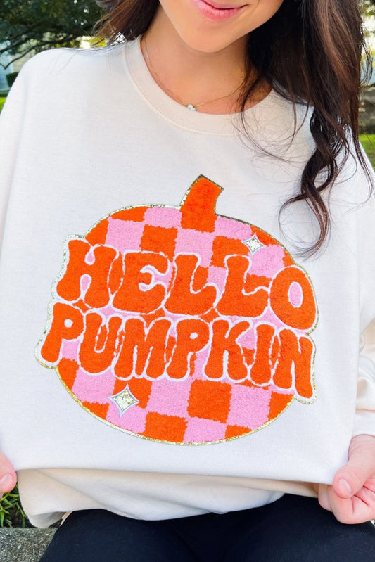 Hello Pumpkin Patched Pullover Sweatshirt
