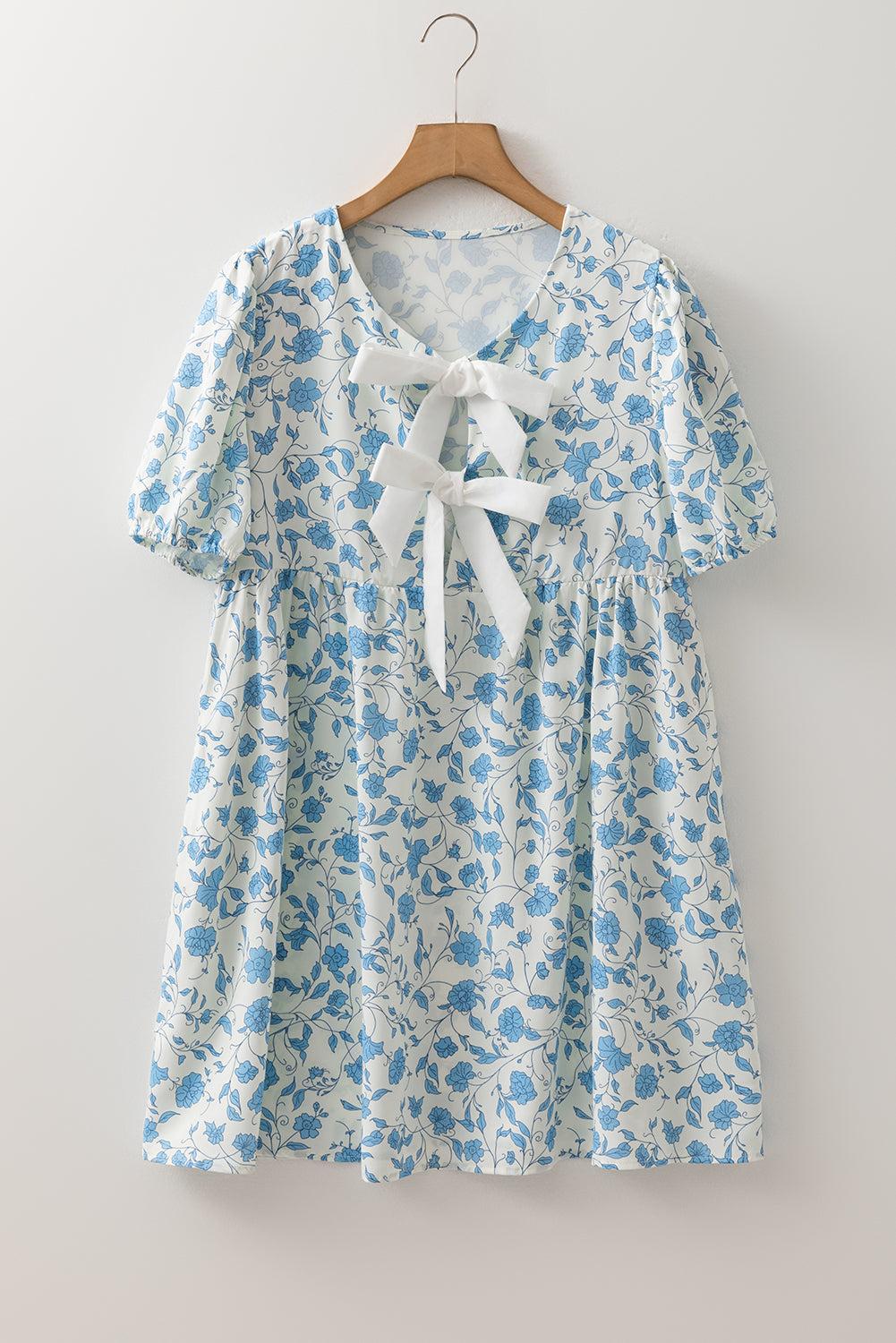Sky Blue Front Puff Sleeve Mini Dress