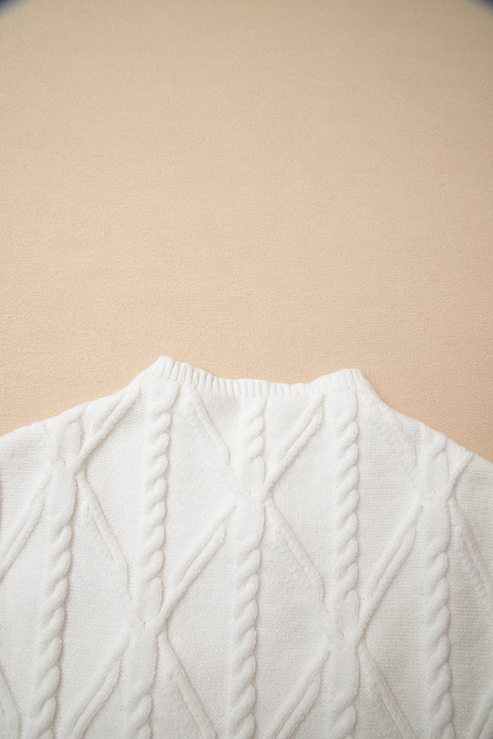 White Pearl High Neck Textured Knit Sweater