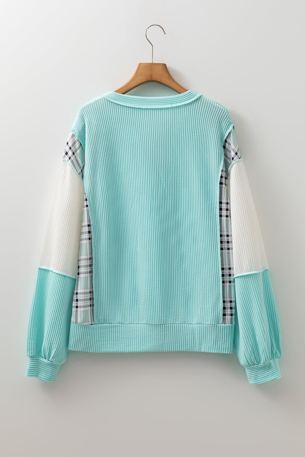 Blue Split Neck Long Sleeve Top