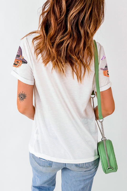 White Pumpkin Witch Halloween Graphic Tee