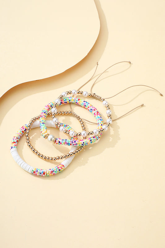 Gold Pearl Colorful Stackable Bracelet Set