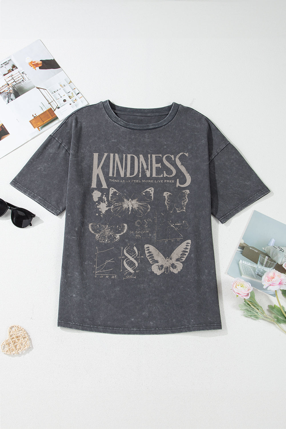 Dark Grey Kindness Butterflies Loose Tee