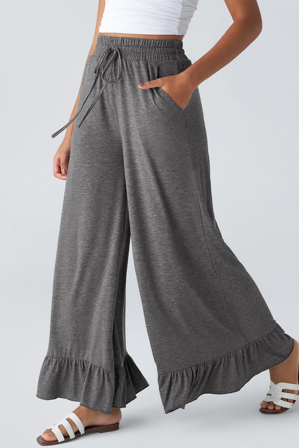 Dune Solid Color Ruffle Wide Leg Pants