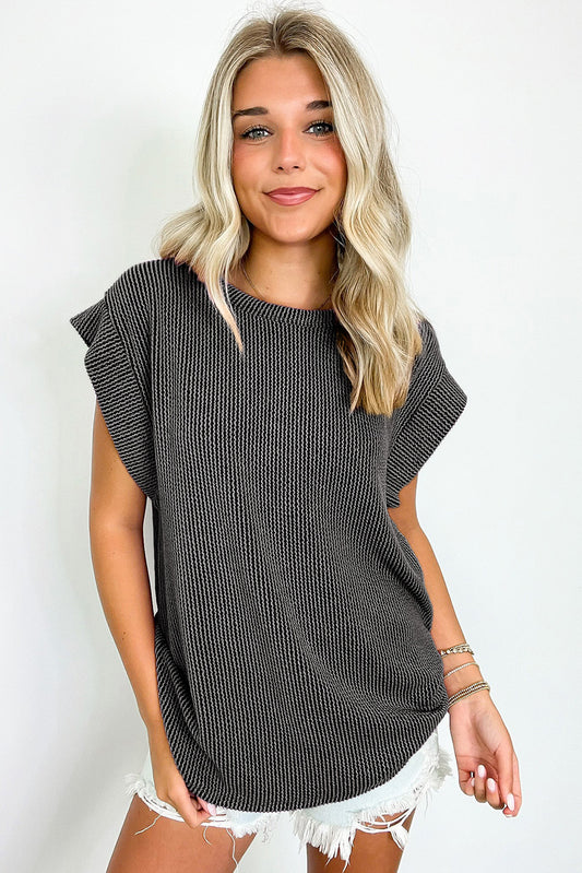 Grey Twisted Textured Plain T Shirt