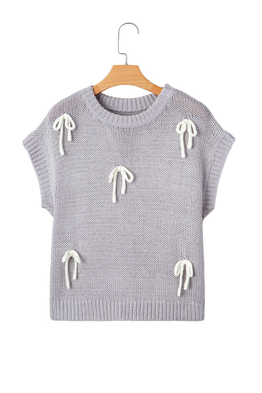 Light Grey Bowknot Cap Sleeve Sweater