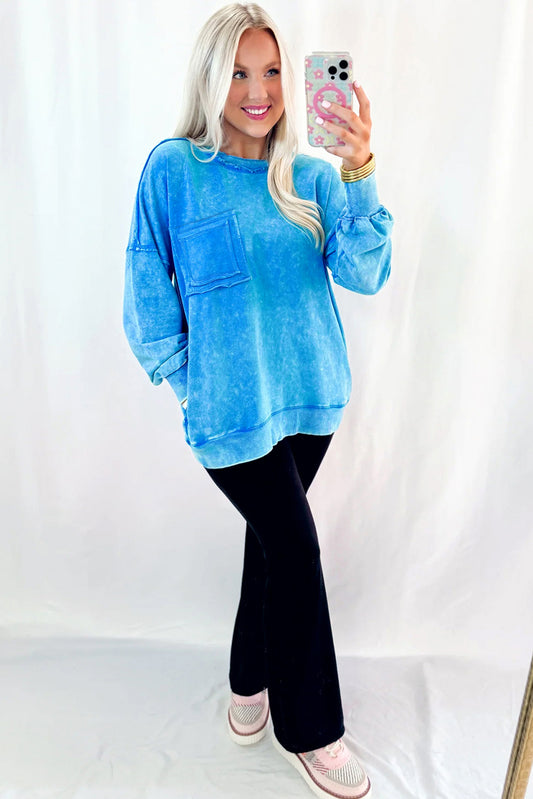Blue Washed Pocket Pullover Sweatshirt
