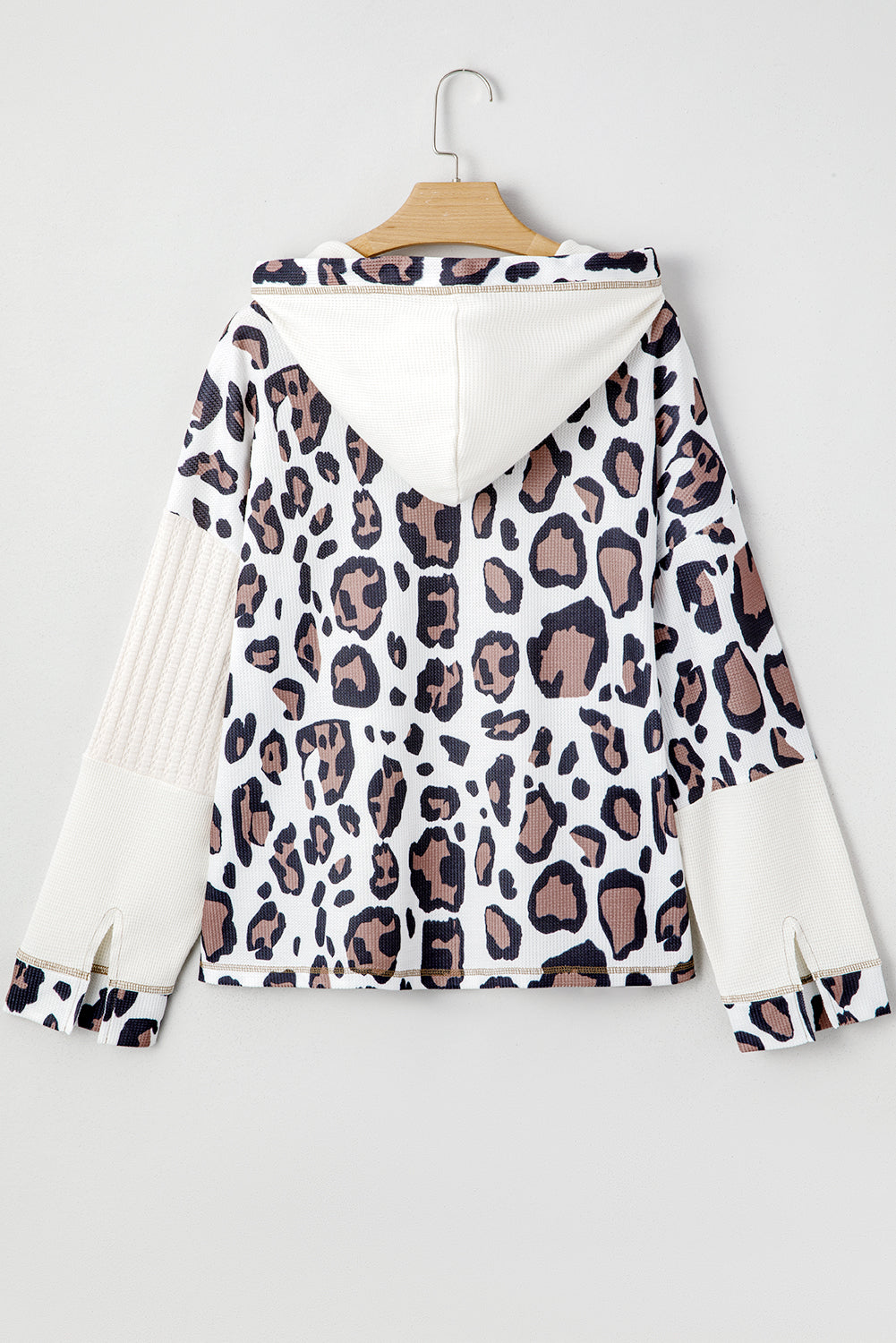 Apricot Leopard Zip Up Drop Shoulder Hoodie