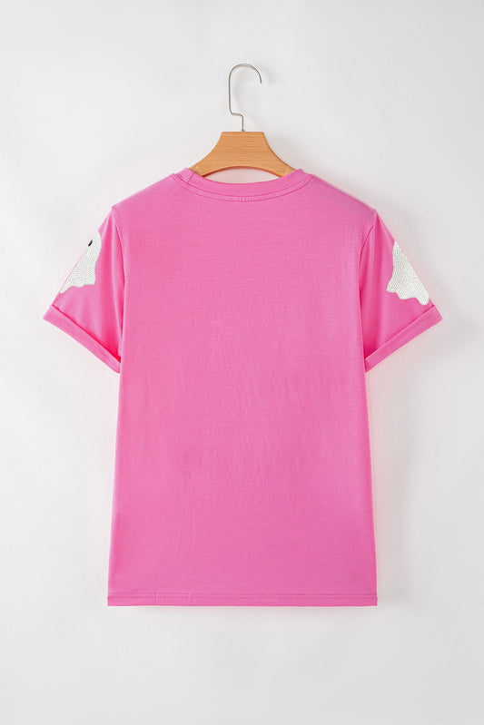 Pink Halloween Ghost Patched Casual T Shirt
