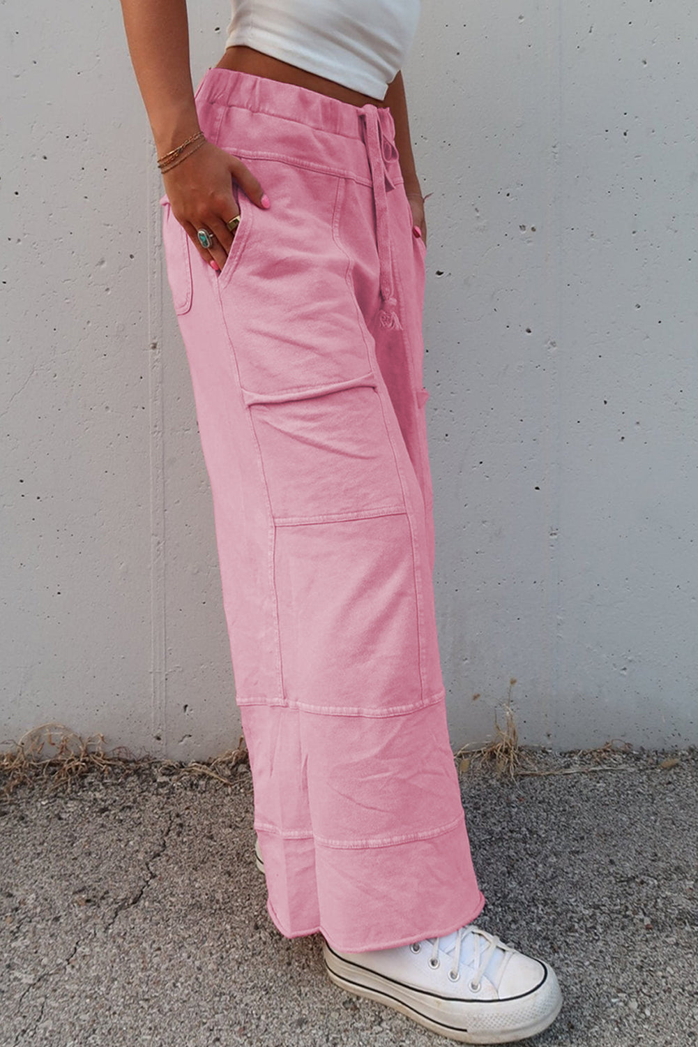 Black Exposed Seam Wide Leg Pants