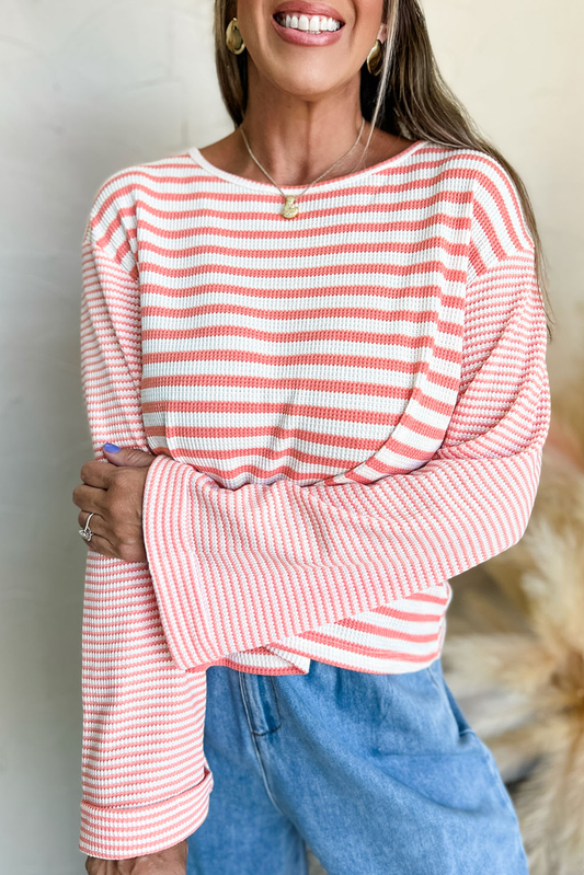 Pink Striped Drop Sleeve Top