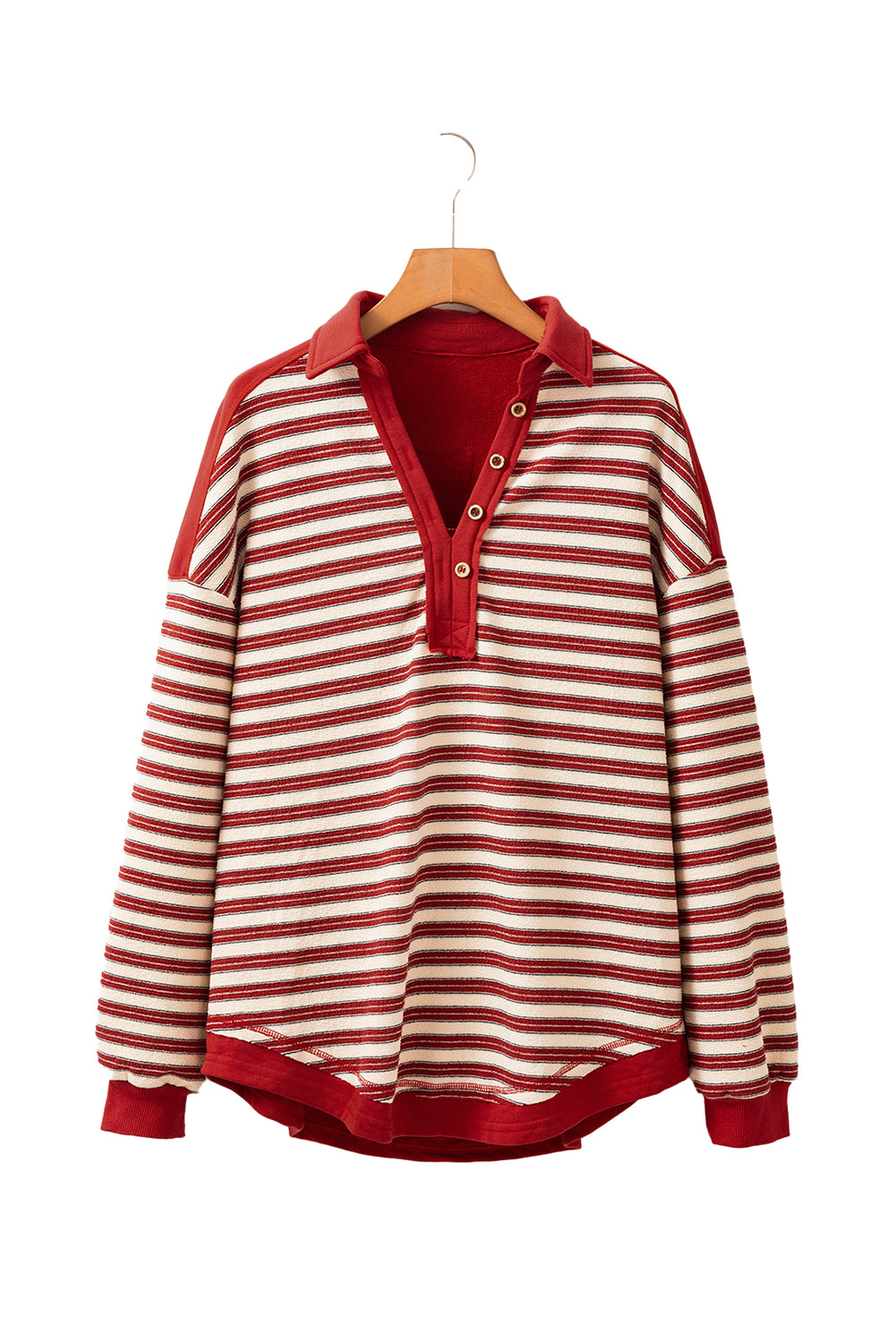 Red Stripe Collared V Neck Drop Shoulder