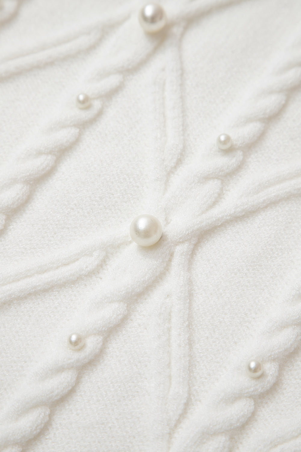White Pearl High Neck Textured Knit Sweater