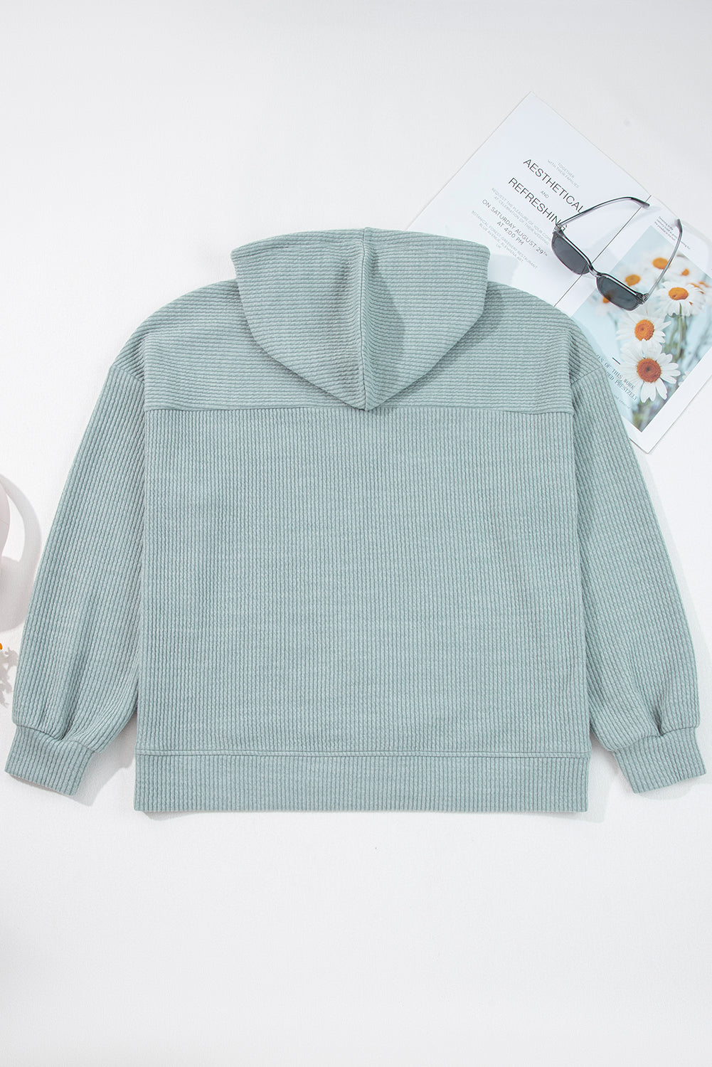 Aqua Ribbed Drop Shoulder Knit Hoodie