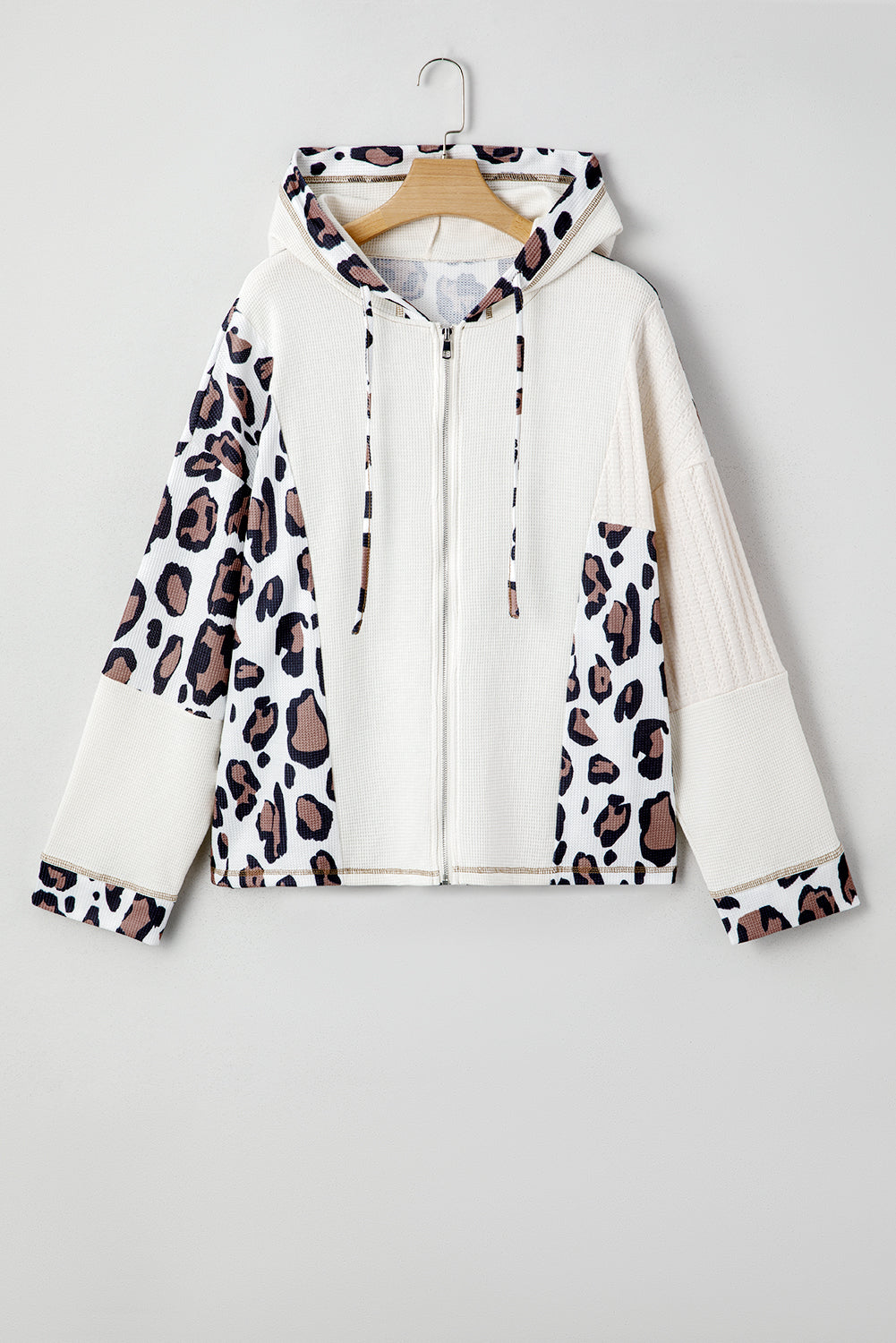 Apricot Leopard Zip Up Drop Shoulder Hoodie