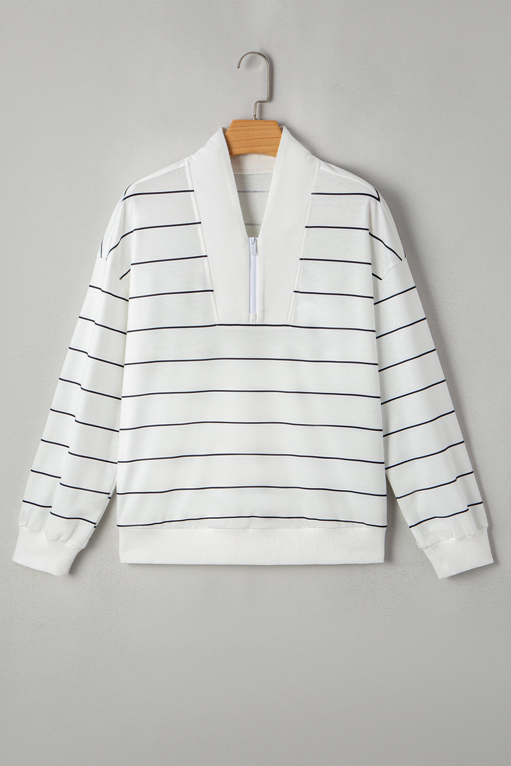 Red Striped Zipper V-Neck Drop Sleeve Top