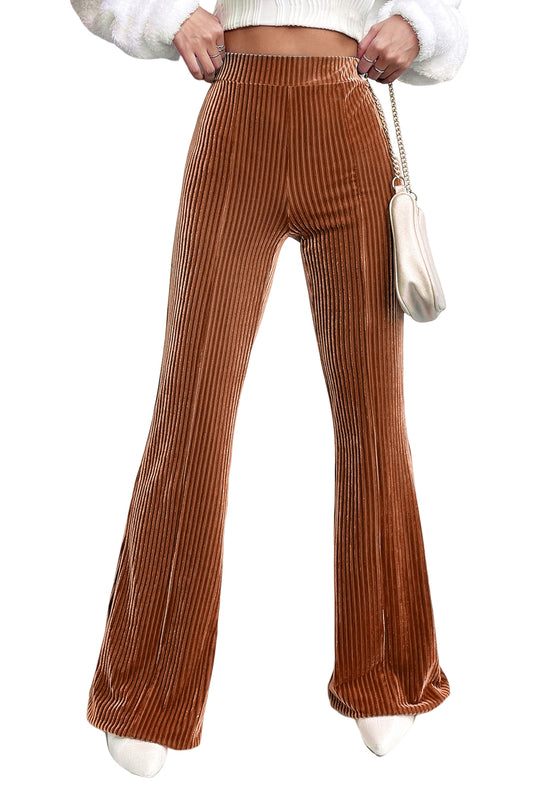 Chestnut Solid Color High Waist Flare Pants