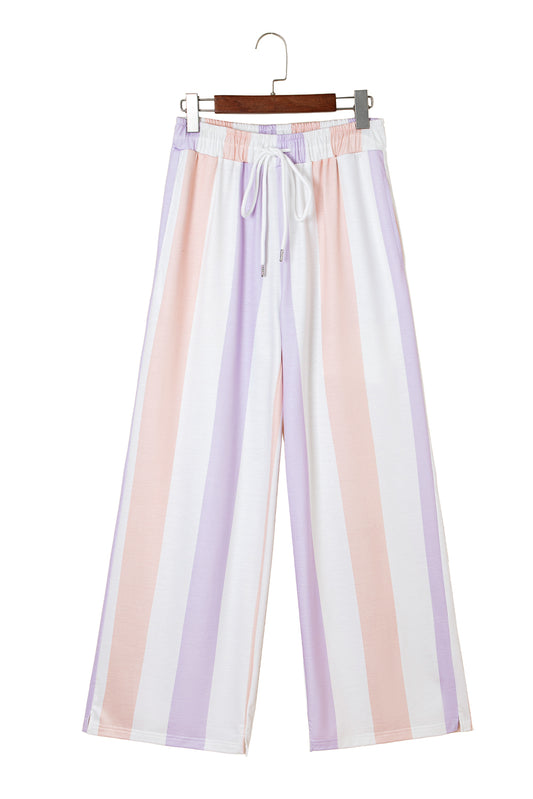 Purple Striped Colorblock High Waist Wide Leg Pants