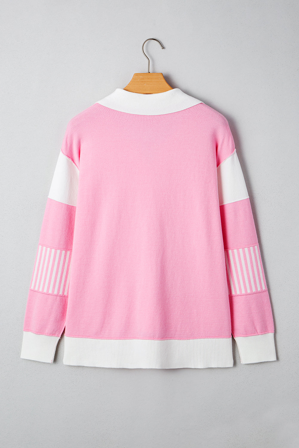 Pink Striped V Neck Sweater
