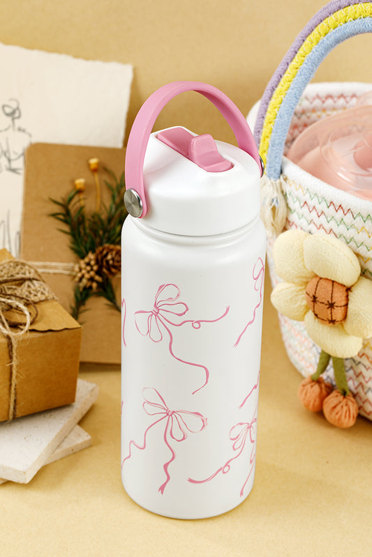 White Bowknot Insulated Water Bottle