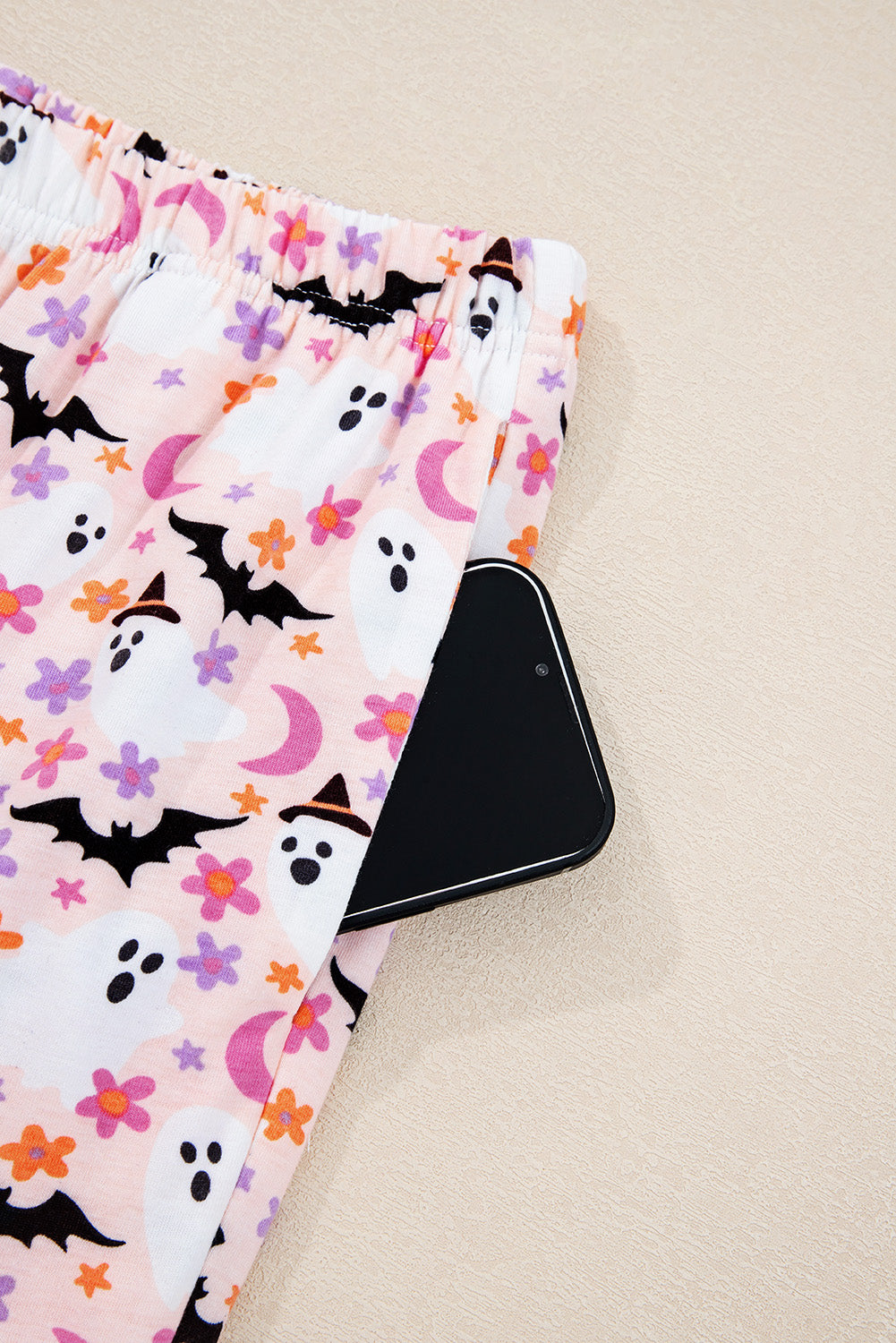 Pink Ghost Print Long Pajama Set
