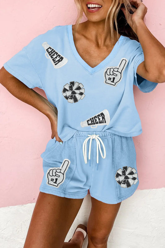 Game Day No.1 Cheer Graphic V Neck Tee and Shorts Set