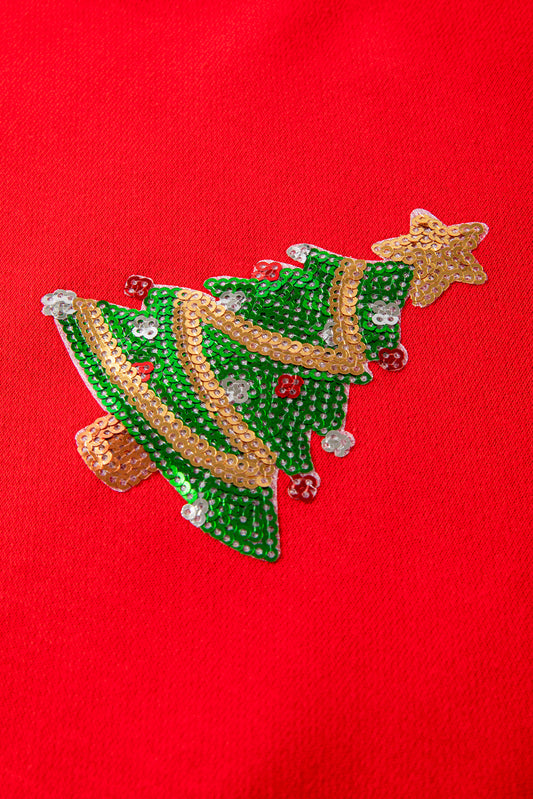 Red Christmas Tree Graphic Drop Shoulder Sweatshirt