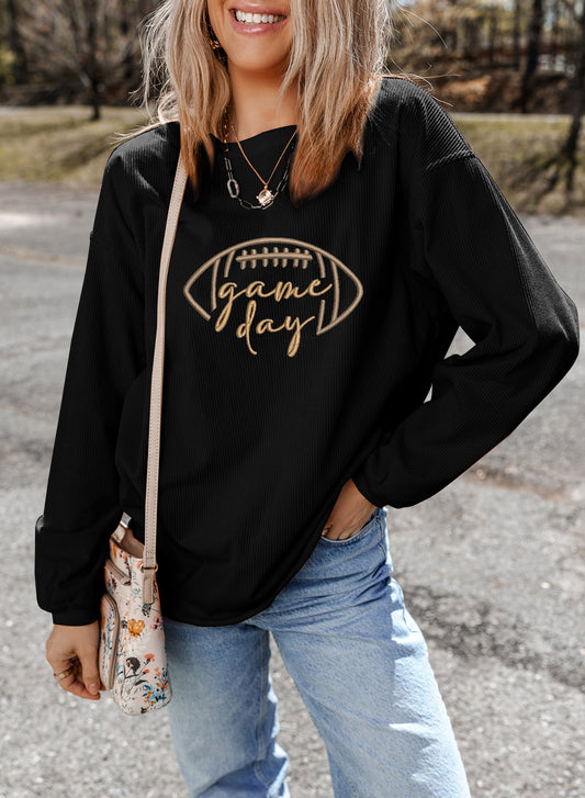 Black Football Drop Shoulder Game Day Sweatshirt