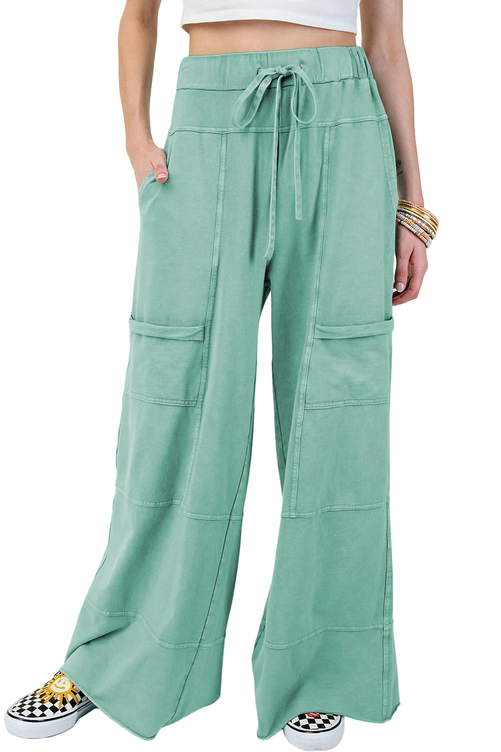 Black Exposed Seam Wide Leg Pants