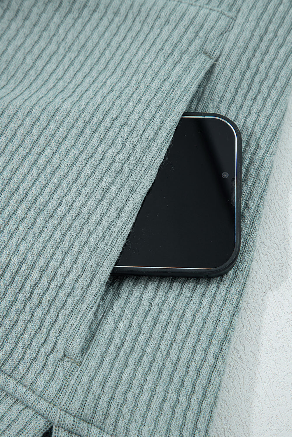 Aqua Ribbed Drop Shoulder Knit Hoodie
